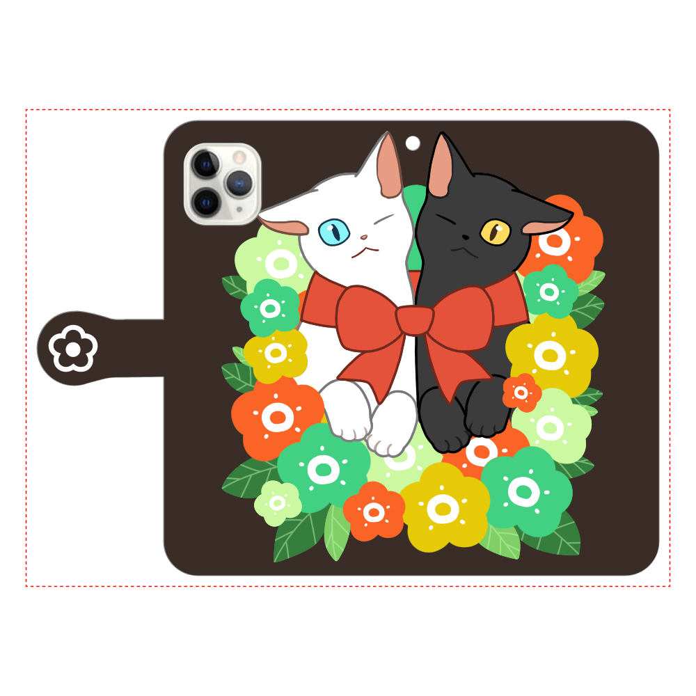 花束と猫たち iPhone11 Pro MAX 手帳型スマホケース