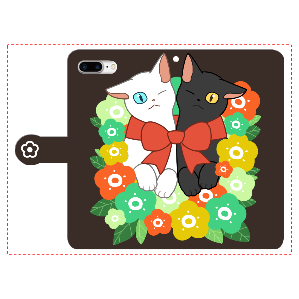 花束と猫たち iPhone7plus 手帳型スマホケース