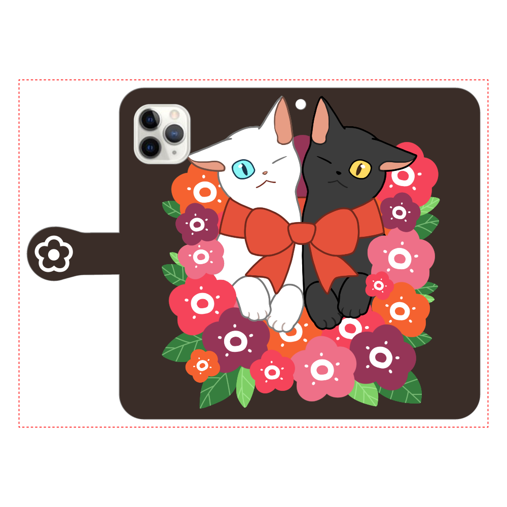 花束と猫たち iPhone11 Pro MAX 手帳型スマホケース