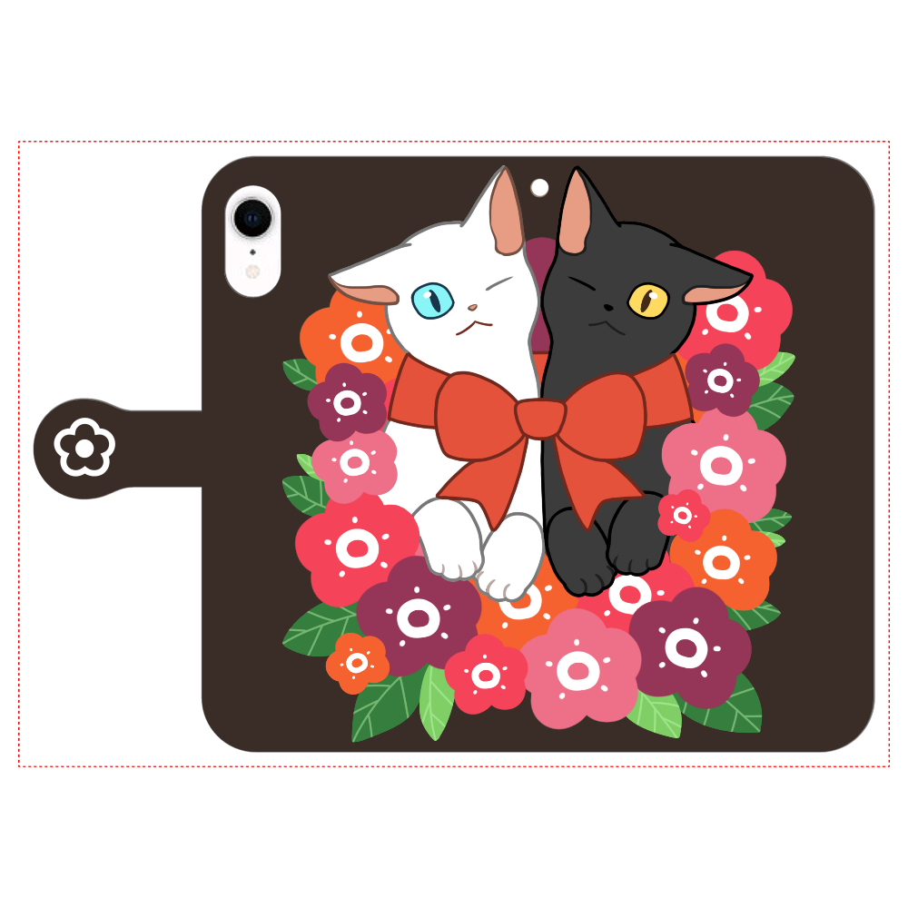花束と猫たち iPhone XR 手帳型スマホケース