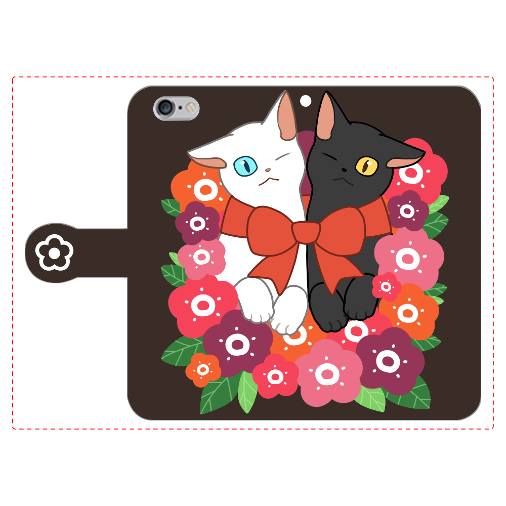 花束と猫たち iPhone6/6s 手帳型スマホケース