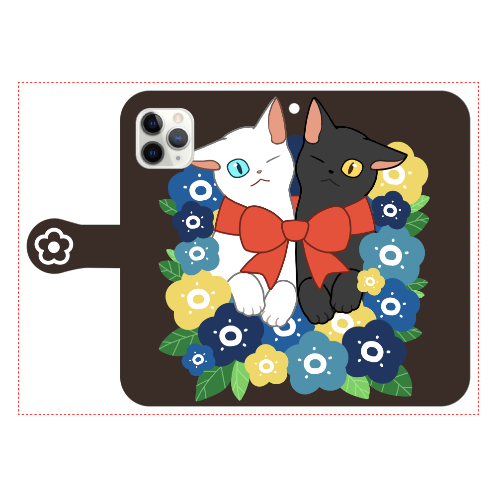 花束と猫たち iPhone11 Pro 手帳型スマホケース