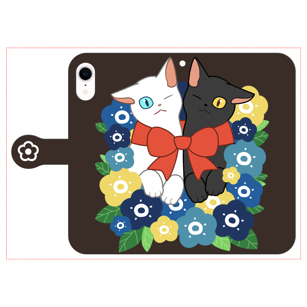 花束と猫たち iPhone XR 手帳型スマホケース