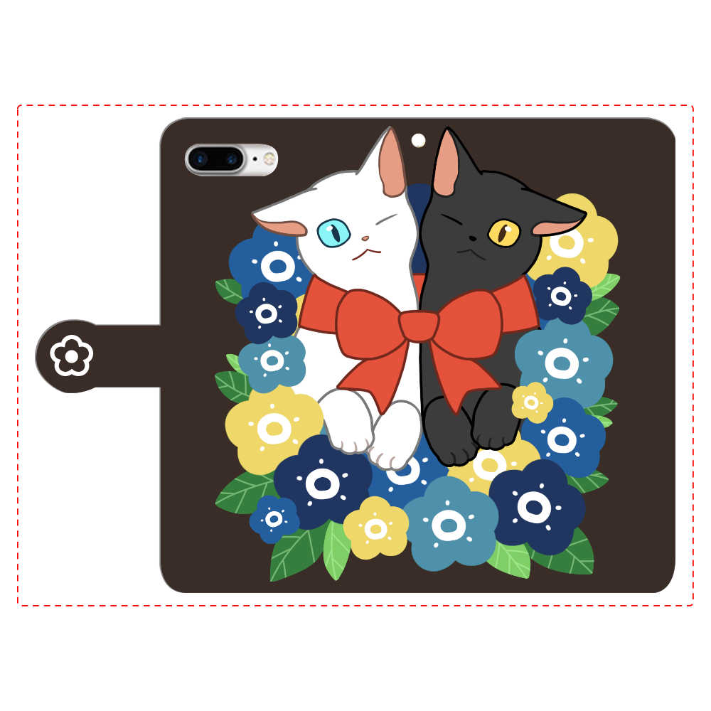 花束と猫たち iPhone7plus 手帳型スマホケース