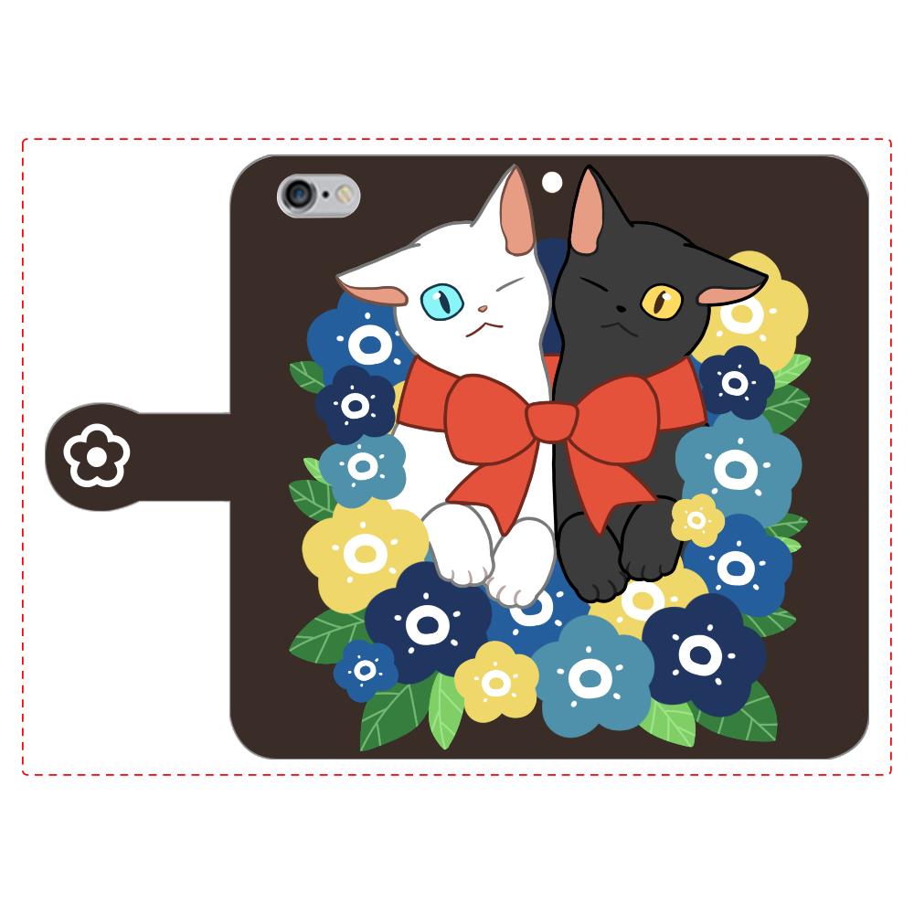 花束と猫たち iPhone6/6s 手帳型スマホケース