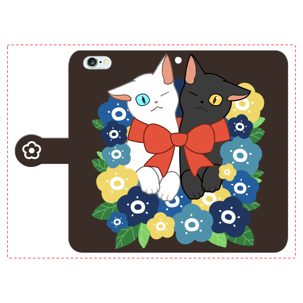 花束と猫たち iPhone6Plus/6sPlus 手帳型スマホケース