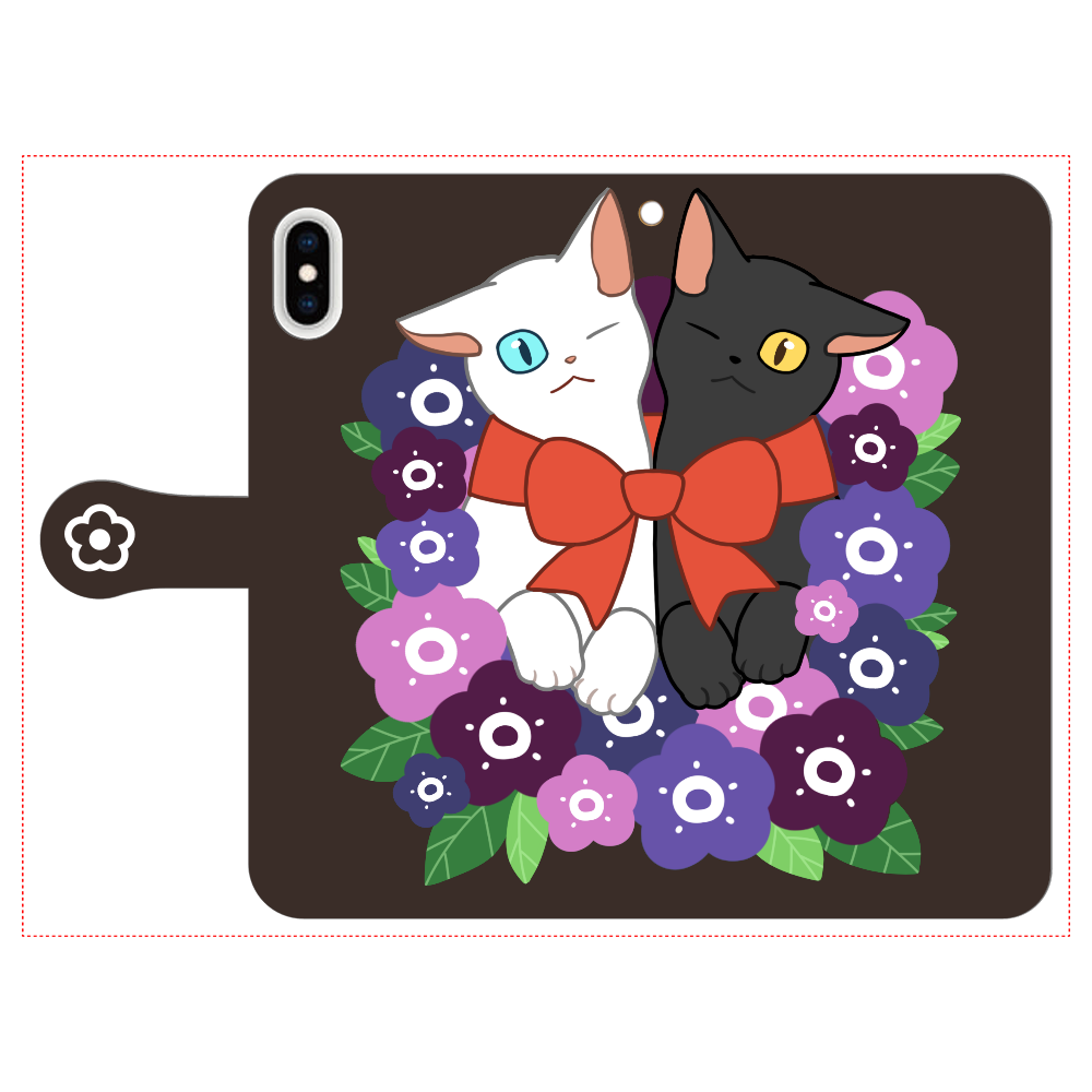 花束と猫たち iPhone Xs MAX 手帳型スマホケース