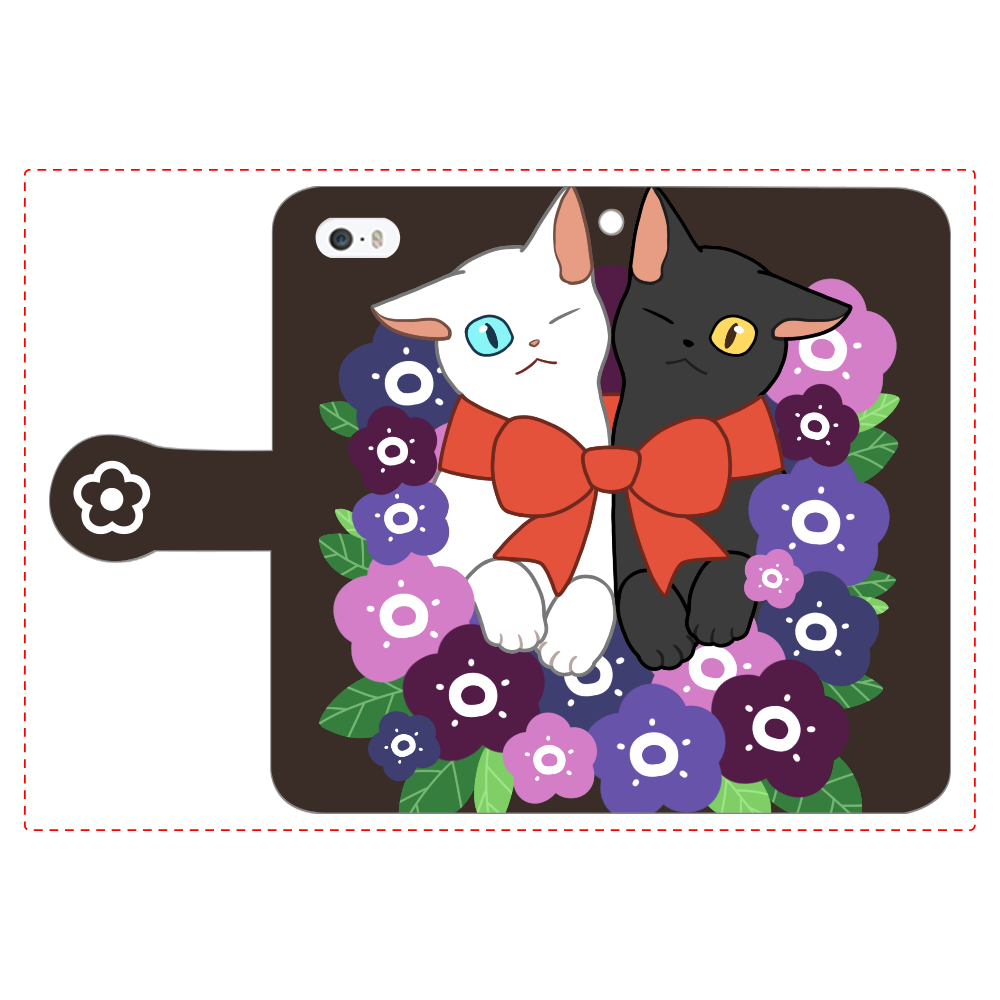 花束と猫たち iPhone5/5s 手帳型スマホケース