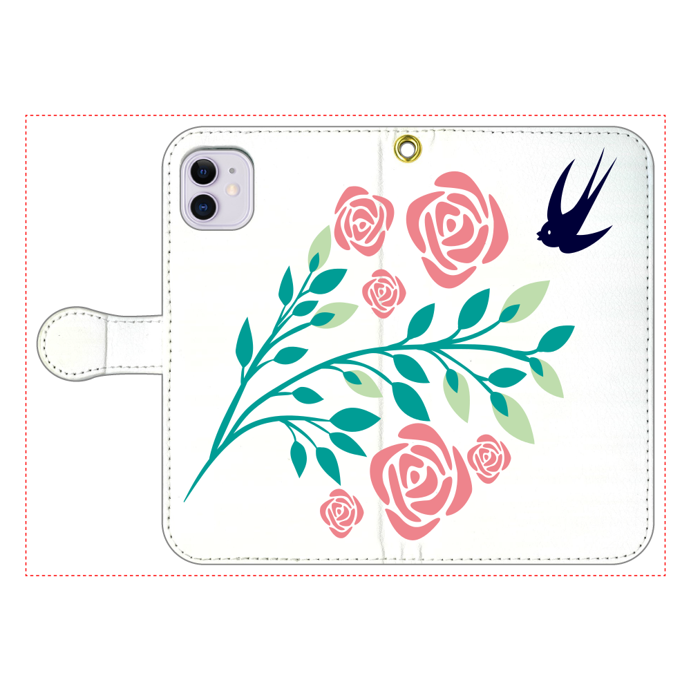 花と鳥の手帳型ベルト付きiPhone11