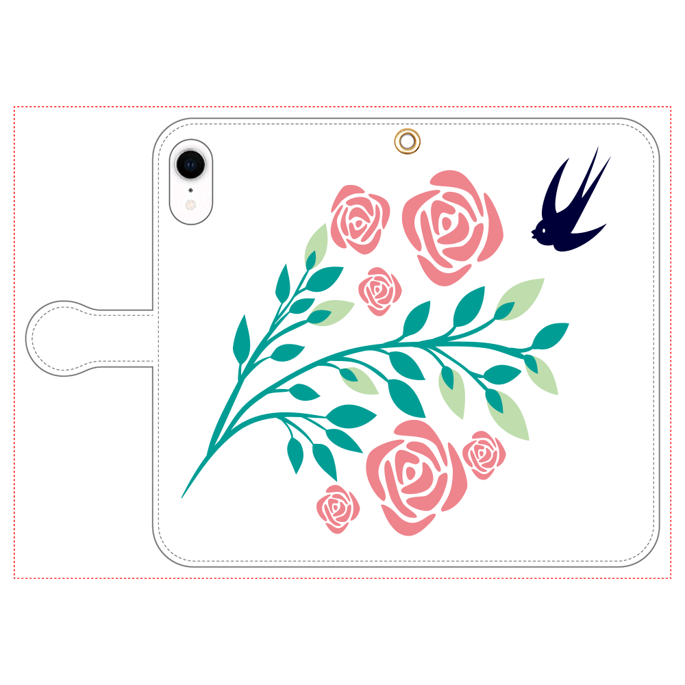 花と鳥の手帳型ベルト付きiPhone XR