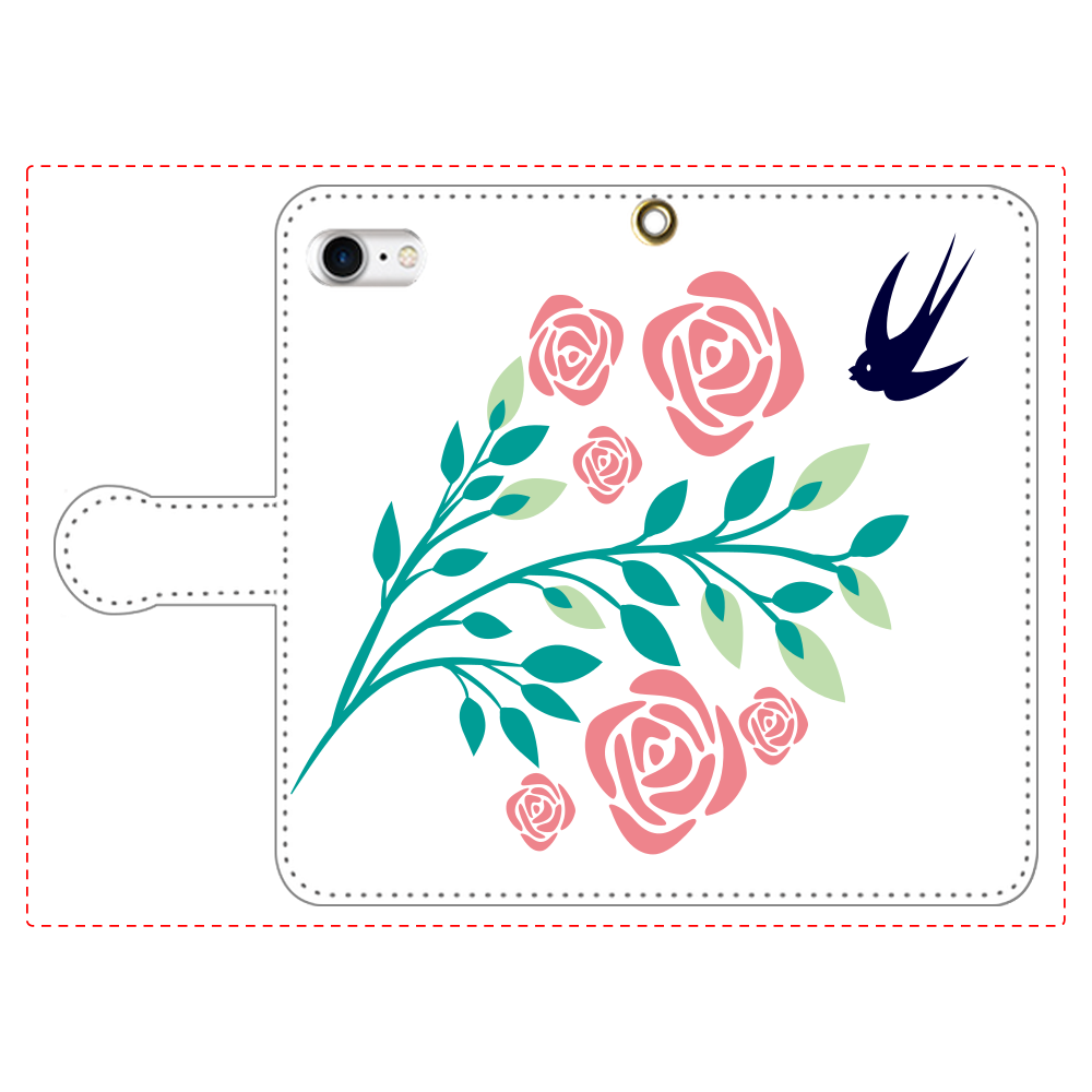 花と鳥の手帳型ベルト付きiPhone8