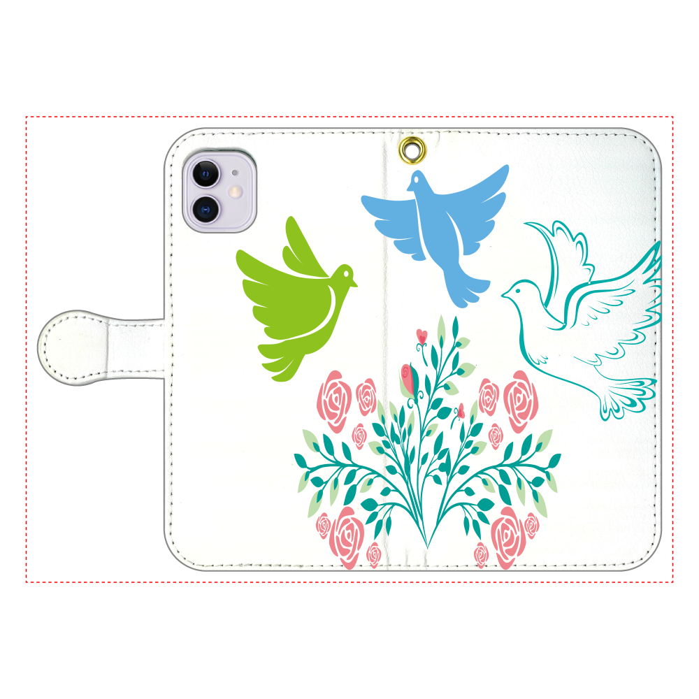 花と鳥３の手帳型ベルト付きiPhone11