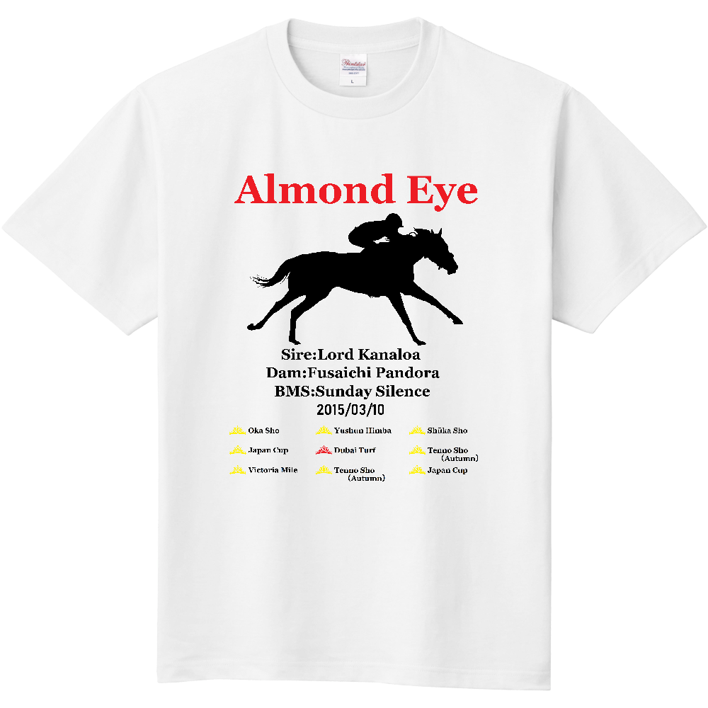 アーモンドアイ引退記念Tシャツ　フロント柄　ホワイト、薄い色系