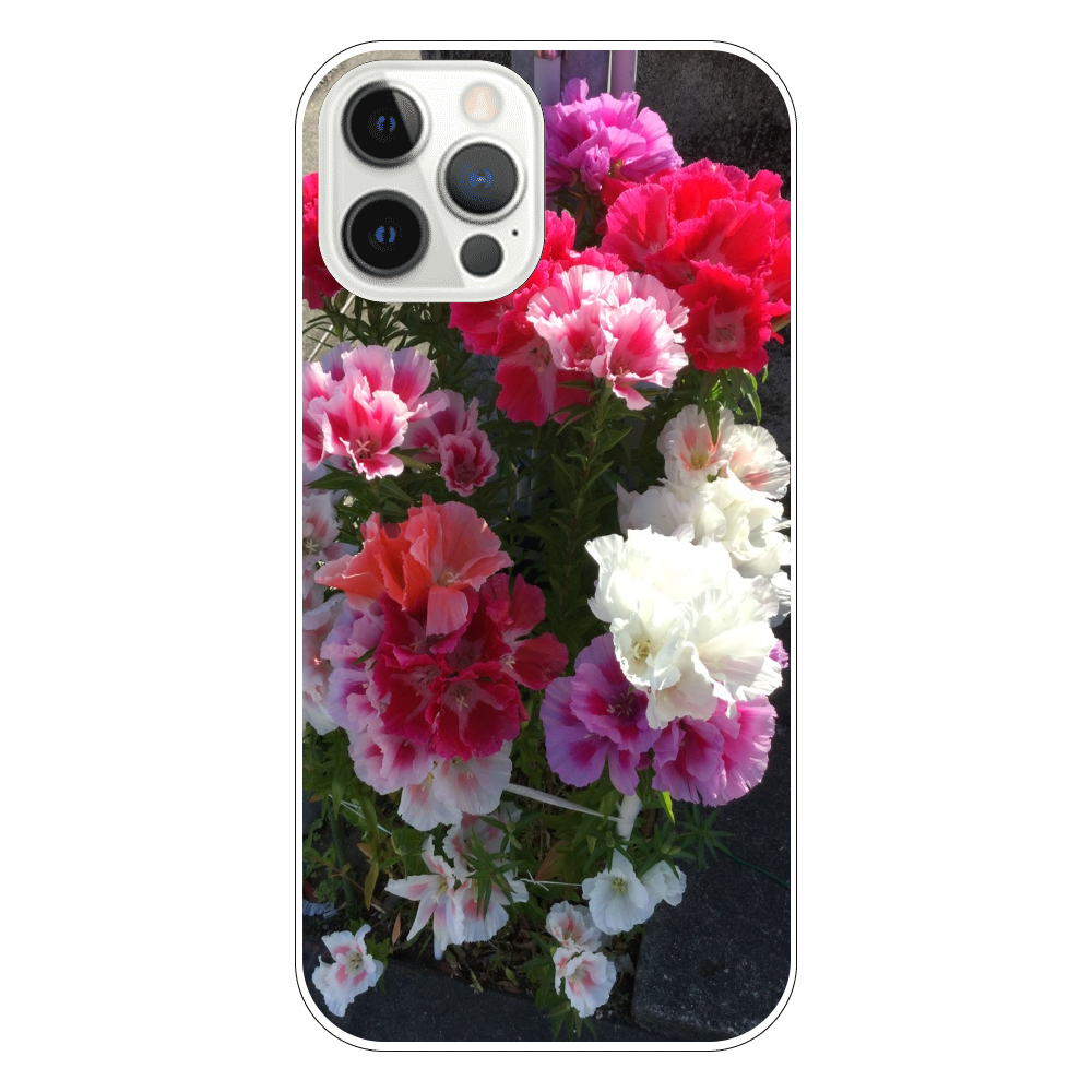 花１の表面のみ印刷iPhone12 Proケース iPhone12 Pro (白/黒)