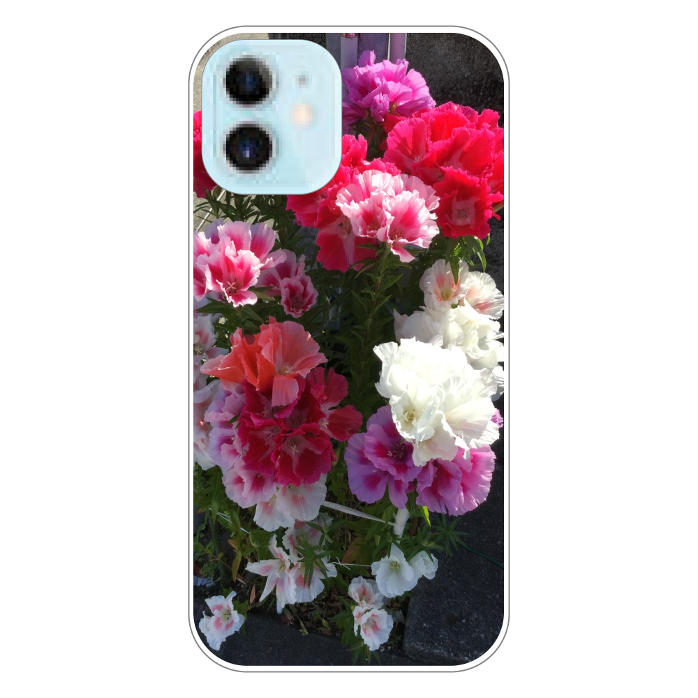 花１の表面のみ印刷iPhone12 mini(透明）ケース