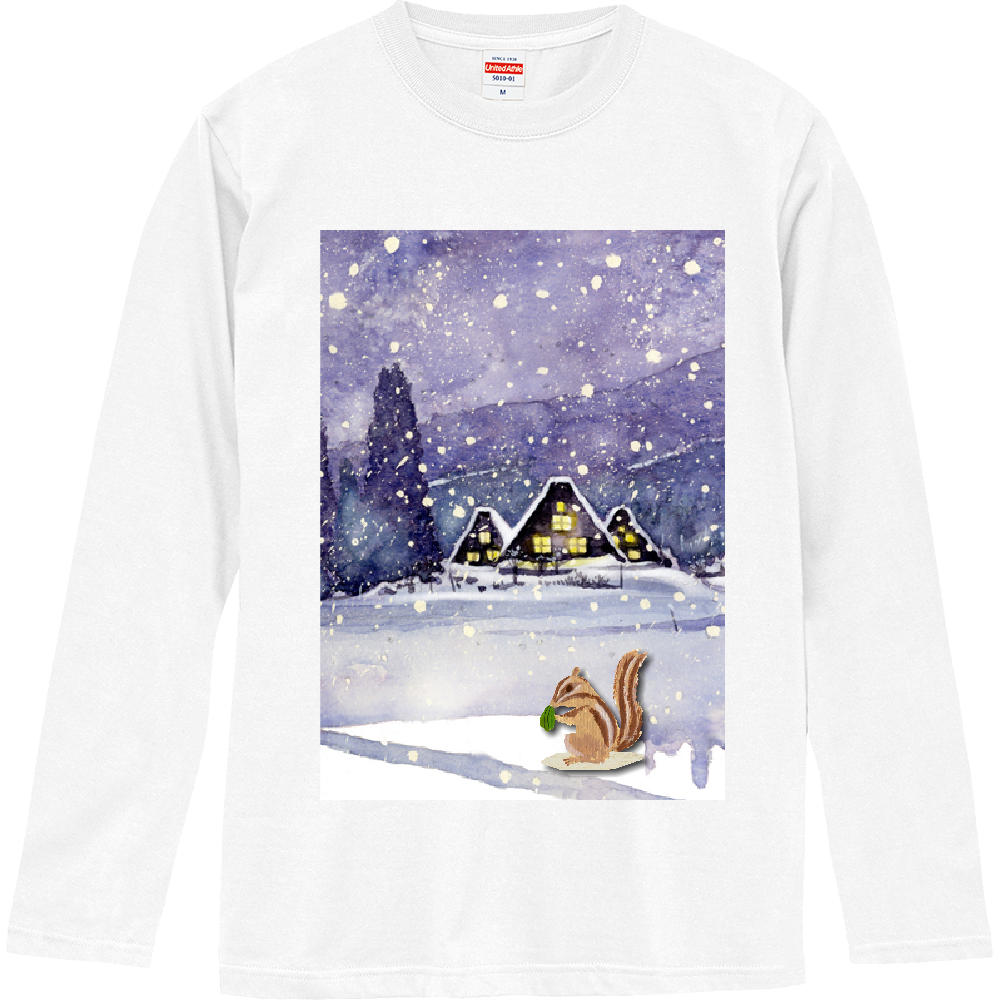 雪上のリス　長袖Ｔシャツ ロングスリーブTシャツ