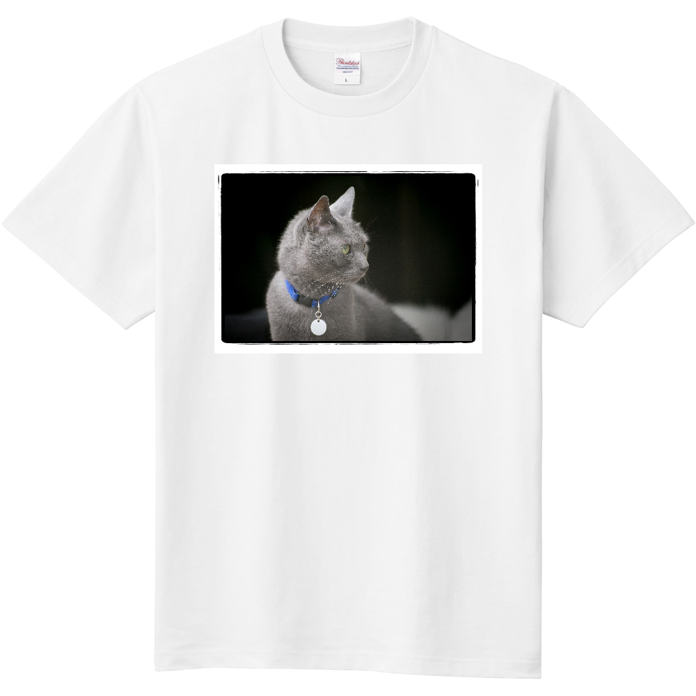 ネコTシャツ /cat/モノクロ/ロシアンブルー/白/猫好き/アニマルグッズ/シンプル/プレゼントにも