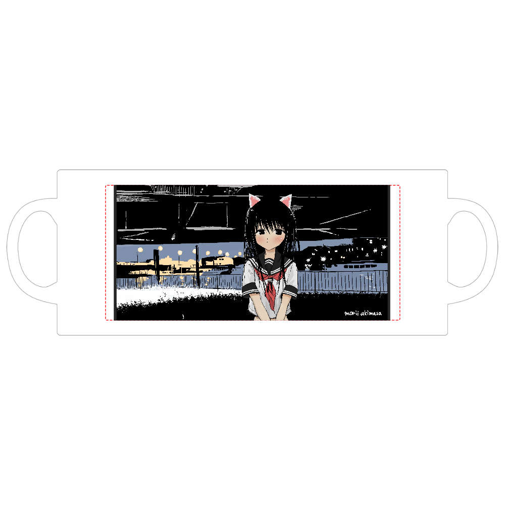 夜の川辺に佇む猫耳少女マグカップの商品購入ページ オリジナルプリントグッズ販売のオリラボマーケット
