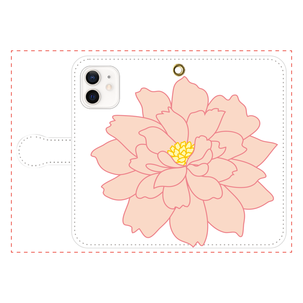 春の花模様かな、iPhone12/12pro 手帳型スマホケース ホワイト