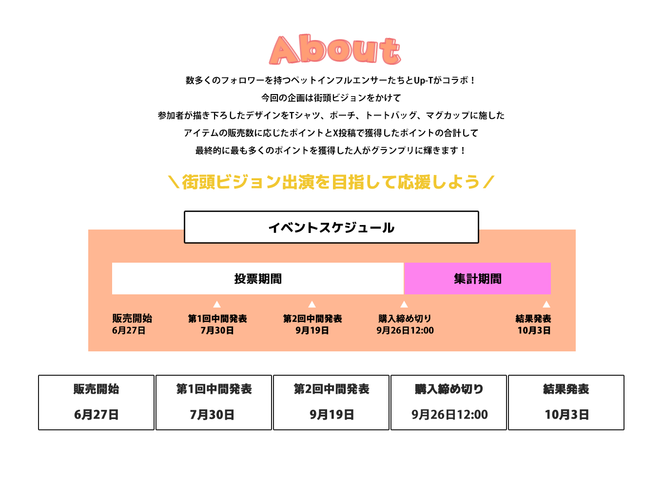 image-数多くのフォロワーを持つペットインフルエンサーたちとUp-Tがコラボ！今回の企画は街頭ビジョンをかけて参加者が描き下ろしたデザインをTシャツ、ポーチ、トートバッグ、マグカップに施したアイテムの販売数に応じたポイントとX投稿で獲得したポイントの合計して 最終的に最も多くのポイントを獲得した人がグランプリに輝きます！