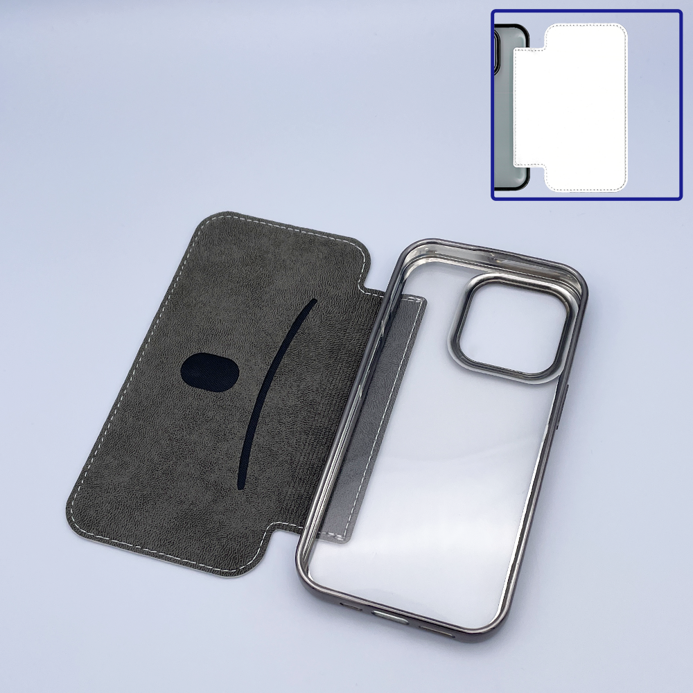 iPhone15pro 背面PUレザー手帳型ケース